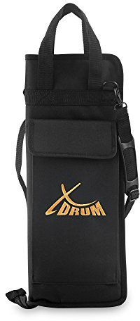 XDrum Drumsticktasche - Robuste Tasche für Drumsticks - Unterteilte Innenfächer - Aufgesetzte Außentasche - Verstellbarer Schulterriemen - Schwarz