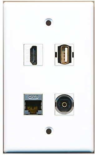 RiteAV - 1 Port HDMI 1 Port USB A-A 1 Port geschirmt Cat6 Ethernet 1 Port Toslink Wandplatte.
