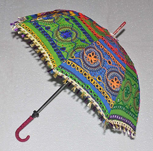 Sonnenschirm, bestickt, indisch, Baumwolle, mehrfarbig, 63,5 cm