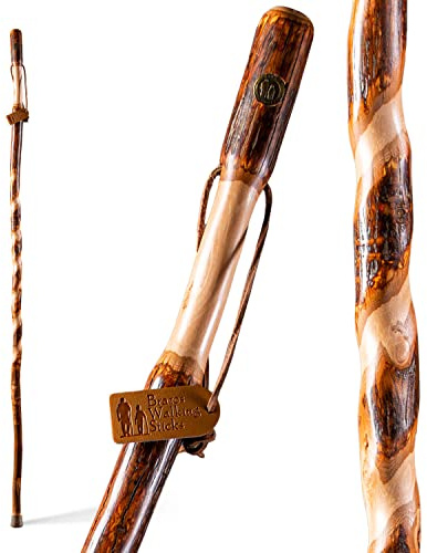 Brazos Rustic Wood Walking Stick, Twisted Hickory, Traditional Style Handle, for Men & Women, Made in the USA, 55