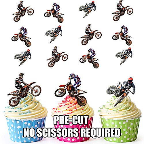AK Giftshop Motocross Riders Stunt Mix - Edible Cupcake Toppers/Cake Decorations (Pack of 12)