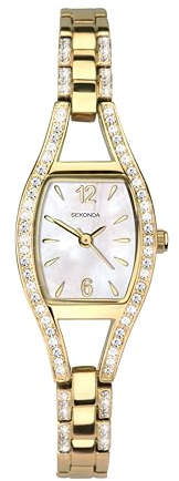 Sekonda Eleanor 20mm Womens Tonneau Case Cocktail Style Stone Set Bezel Watch with Alloy Bracelet Strap