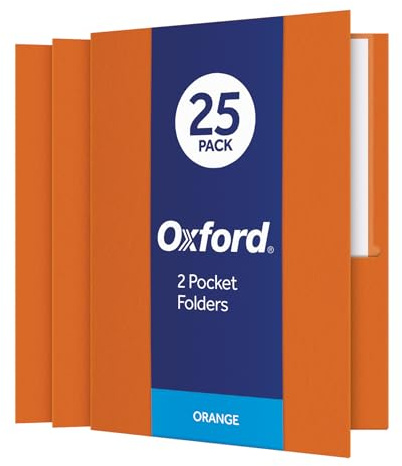 Oxford Twin-Pocket Folders, Textured Paper, Letter Size, Orange, Holds 100 Sheets, Box of 25 (57510EE)