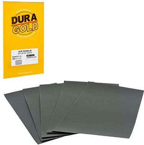 Dura-Gold 5-1/2 x 9 Wet or Dry Sandpaper Sheets, 800 Grit, Box of 25