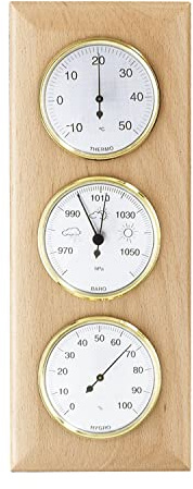 SELVA Wetterstation mit Hygrometer, Barometer und Thermometer, aus Buche, natur, 330 x 130 mm, made in Germany