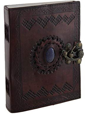 Journal en cuir avec pierre bleue - Carnet vierge fait à la main pour homme et femme - Papier non ligné - Meilleur cadeau - Carnet de croquis - Journal de voyage pour écrire un livre d'ombre -