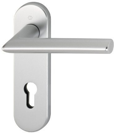 HOPPE Türgriff (Kurzschild) Stockholm, Aluminium natur für innen, Türgriff-Garnitur, Profilzylinder