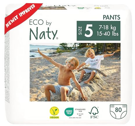 Eco by Naty Baby Windeln Pants - umweltfreundliche Premium-Bio Höschenwindeln aus pflanzenbasierten Materialien, sehr saugfähig und frei von gefährlichen Chemikalien (Größe 5 ) | 80 Stück (4er Pack)