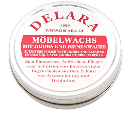 DELARA Sehr hochwertiges Möbelwachs mit Jojoba und Bienenwachs, schützt vor Austrocknung und Oxidation, Farbe: Braun - Made in Germany