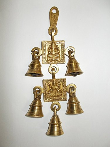 Brass 5 Glocken zum Aufhängen, Hindu, Gott Ganesha und Göttin, Laxmi Ji, Statue, graviert für Glück zu Hause, Tempel