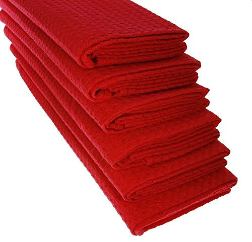 6x Geschirrtuch aus 100% Baumwolle Waffel-Piqué in rot Küchentücher Gastro