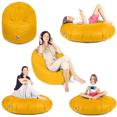 PATCH HOME 2 in 1 Funktion Sitzsack Sessel Bean Bag Sitzsäcke Gaming mit Reißverschluss bereits befüllt - Ø 100cm - Gelb