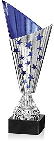 Pokal silber/blau aus Kunststoff mit Marmorsockel, Größe ca. 29 cm
