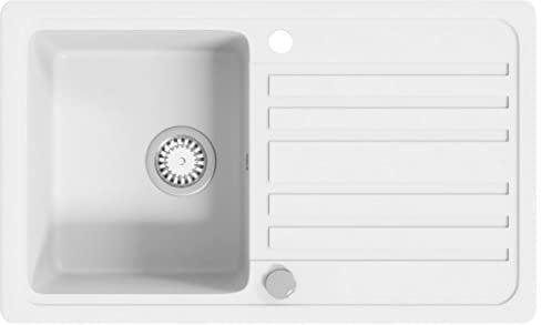 vidaXL Fregadero reversible blanco crema de granito de una cubeta con escurridor