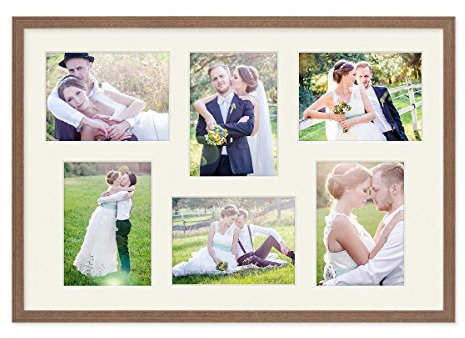 Fotocollage-Bilderrahmen 40x60 cm im Landhaus-Stil, Eiche-Optik, Collagerahmen, Bildergalerie-Rahmen für 6 Bilder, Wechselrahmen mit Passepartout