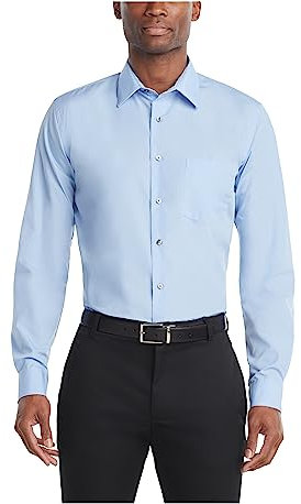 Van Heusen Men's Poplin Regular Fit Solid Point Collar Dress Shirt, Cameo Blue, 14.5 Neck 32-33 Sleeve