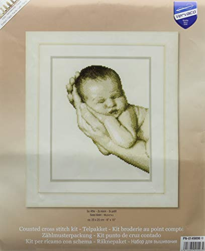 VERVACO Gezählter Kreuzstich Stickpackungen Stickset Baby Geburt Sooo Klein Wanddekoration Handarbeit Set für Erwachsene Kreatives Handwerk ca. 20 x 25 cm Geburt Geschenk Hausdeko