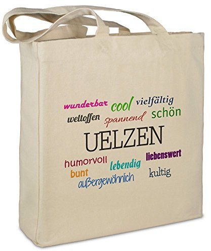 Stofftasche mit Stadt/Ort Uelzen  - Motiv Positive Eigenschaften - Farbe beige - Stoffbeutel, Jutebeutel, Einkaufstasche, Beutel