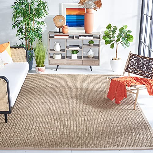 Safavieh Tapis en Fibre Naturelle pour Salon, Salle à Manger, Chambre à Coucher – Collection Fibre Naturelle, Poils Courts, Naturel et Beige, 183 x 183 cm
