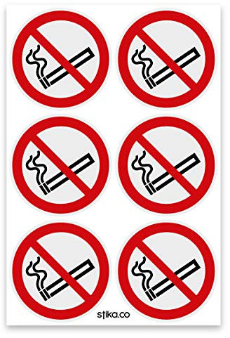 stika.co Lot de 6 autocollants anti-fumée en vinyle blanc 75 mm pour véhicules, voitures, camionnettes, taxis, autocars, camions, bus, fenêtres et magasins