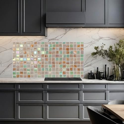 banjado Küchenrückwand Glas ohne Bohren 120x60cm – Glasrückwand Küche mit Motiv Grüne Fliesen/Spritzschutz Küchenrückwand Glas/selbstklebende Küchenrückwand Platte - magnetisch & beschreibbar