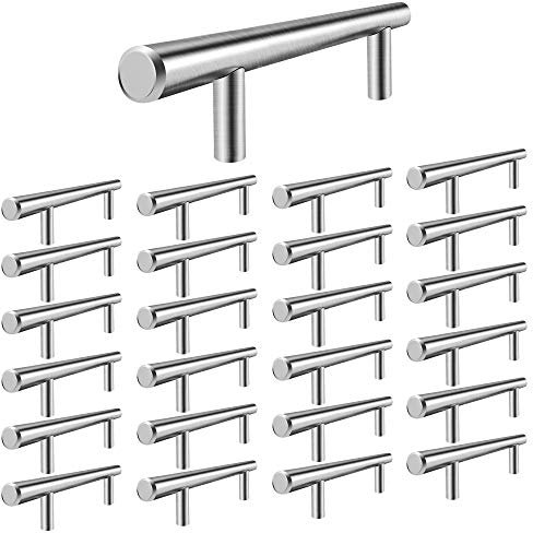 Flexzion 25 Stück Schrankgriffe, Möbelgriffe - 40,6cm, 254mm Bohrlochabstand Griffe für Küchenschränke, Hohle Küchengriffe aus gebürstetem Edelstahl, Küche Türgriffe, Schubladengriffe, Silber