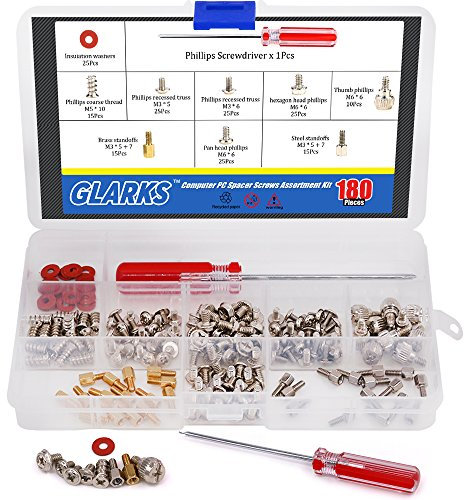 Glarks 180-Pieces Phillips Head Computer PC Spacer Screws Assortment Kit for Hard Drive Computer Case Motherboard Fan Power Graphics (Extra: Phillips Screwdriver)