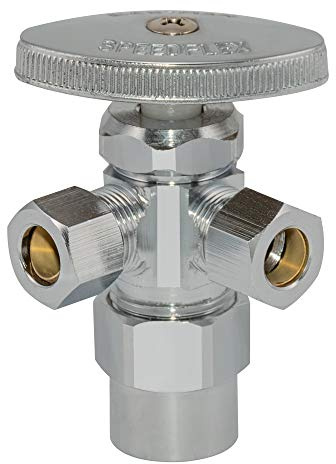 Eastman Multi-Turn Dual Outlet 3-Way Shut-Off Valve, 1/2 Inch CPVC x 3/8 Inch OD Compression, Chrome Plated, 04349LF