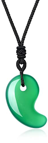 COAI Collier Ajustable Magatama Pendentif Agate Verte Homme Femme