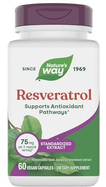 Nature's Way Resveratrol, Supports Antioxidant Pathways*, Helps Neutralize Free Radicals*, with Polyphenols from Red Wine Extract, 75mg per 2-Capsule Serving, Vegan, 60 Capsules (Packaging May Vary)