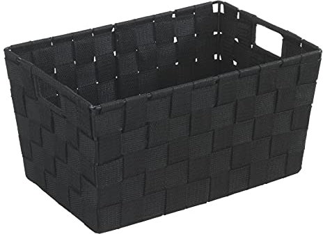 WENKO Badkorb Mod. Adria, kleiner Aufbewahrungskorb ideal für Haushalt, Küche und Bad, hochwertiges Kunststoffgeflecht mit Metallstangen für extra Stabilität, 30 x 15 x 20 cm, Schwarz