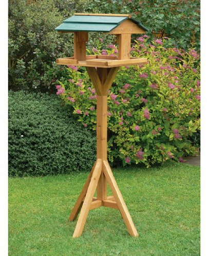 Traditional wooden bird table garden birds feeder feeding station free standing