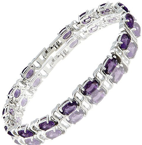 RIZILIA Taglio Ovale Simulata Ametista Viola CZ 18K Placcato Oro Bracciale Tennis, [18cm/7inch]