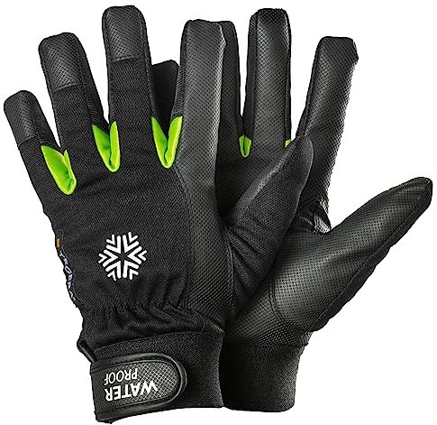 Tegera 517 Wasserdichter Handschuh aus Synthetikleder, Wasserdicht, Wärmendes Futter Größe 9, schwarz/grün, (1 paar)