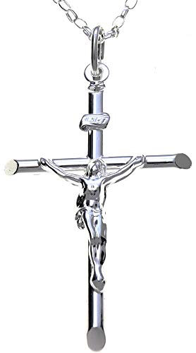 Alexander Castle Large 925 Sterling Silver Cross Necklace for Women & Men - Silver Crucifix Necklace Pendant with 20 Sterling Silver Chain & Jewellery Gift Box - 42mm x 30mm