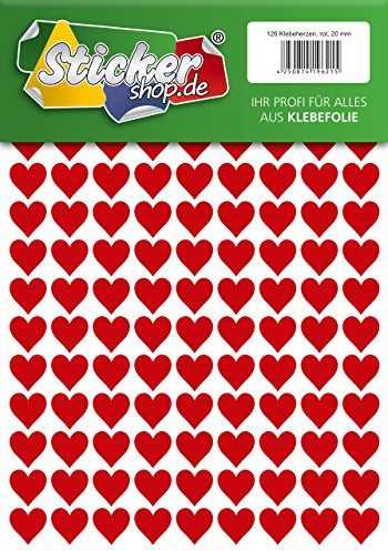 126 Klebeherzen, 20 mm, rot, aus PVC Folie, wetterfest, Herz Sticker Aufkleber