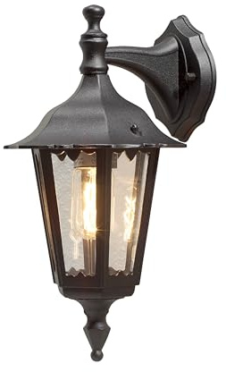 Konstsmide Outdoor Wall Light Mains Powered/Firenze Small Up Traditional Lantern/1 x 60 W E27 Max Lamp/Clear Glass/Aluminium/IP43/Outside Light Matt Black