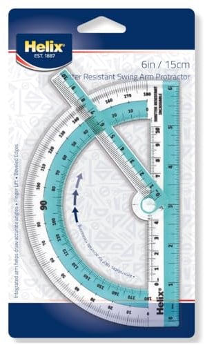 Maped - Helix Swing Arm Protractor 180 Degree Rotation - Ideal for Students - Classroom Angle Measurement - Precise Angle Measurement - Shatter-Resistant, Dual-Graduated, Transparent Design