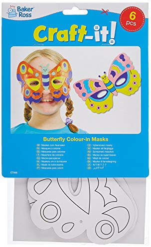 Baker Ross Masken zum Basteln und Ausmalen - Schmetterling - für Kinder ideal zum Kindergeburtstag und Karneval - 6 Stück, Sortiert