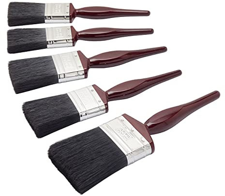 Fit For The Job 5 piece All Purpose Mixed Bristle Paint Brush Set for a Smooth Finish Painting with Emulsion, Gloss, Satin Paints on Walls, Ceilings, Wood, Metal - 2x 1.5, 2x 2, 1x 3 inch