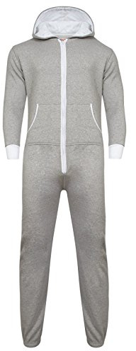 Parsa Fashions ® Womens Plain Zipper Onesie Ladies Onepiece All in One Hooded Zip Up Overall Jumpsuit Playsuit S-XL 8-16 (M, Silver Grey - White)
