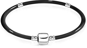 Andante-Stones Silber Kautschuk Armband mit Clipverschluss (21 cm) für European Beads + Organzasäckchen