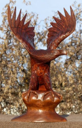 40 cm STEINADLER SKULPTUR Dekoration Holz Schnitzerei Adler Handarbeit Greifvogel