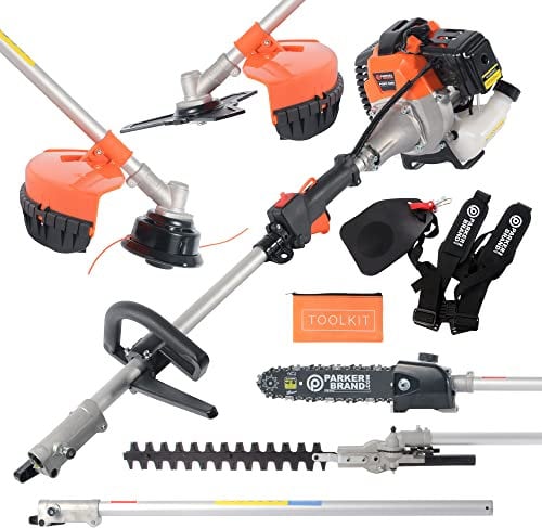 Attrezzo da giardino multifunzione 5 in 1, 52 cc, per decespugliatore, decespugliatore, motosega, tagliasiepi e molto altro ancora.