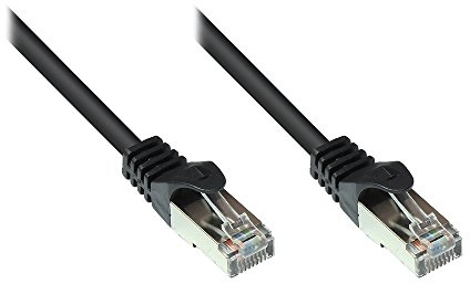 Good Connections Cat.5e Ethernet LAN Patchkabel mit Rastnasenschutz RNS, SF/UTP, 100MHz, Gigabit-fähig (10/100/1000-Base-T Ethernet Netzwerke) - z.B. für Patchpanel, Switch, Router, Modem - schwarz, 1,5m