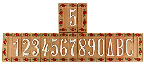 fd-bolletta arredamento e illuminazione Numeri civici in Terracotta,Numero civico con Fiore,Oggetto in Terracotta da Esterno Dipinto a Mano nfr Misure:H 15cm Larghezza 4,5cm,Spessore 1,5cm