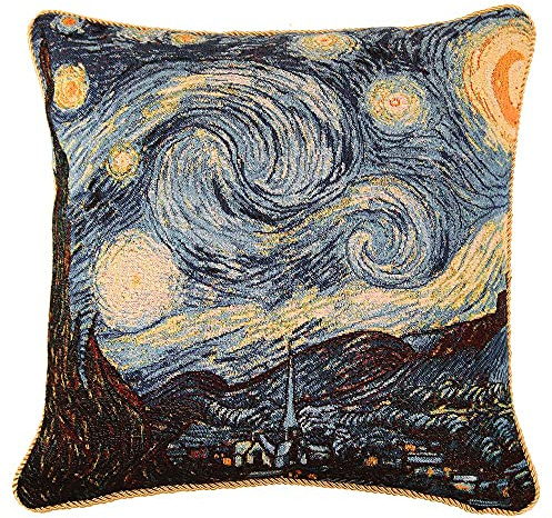 Signare Tapisserie Kissenbezug 45x45, Kissen 45x45 Kutdoor Kissen, Sofakissen, Deko Kissen, Zierkissen inspiriert von Van Gogh (Sternenklare Nacht) (CCOV-Art-Vangogh-1)