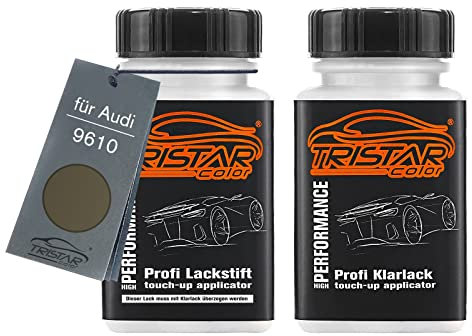 TRISTARcolor Autolack Lackstift Set für Audi 9610 Olivgrün Basislack Klarlack je 50ml