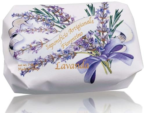 Lavendelseife, rund 1 St 100g, handgemachte italienische Seife aus Fiorentino, mit dekorativer Prägung