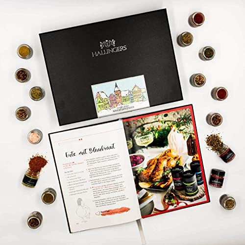 Hallingers Gewürze Adventskalender & Happiness is handmade - Gewürz Adventskalender handmade, Bundle 24 Gewürze & Kochbuch (Set) - Geschenk im Sommer & als perfektes Grillgeschenk | Neues Zuhause Chan